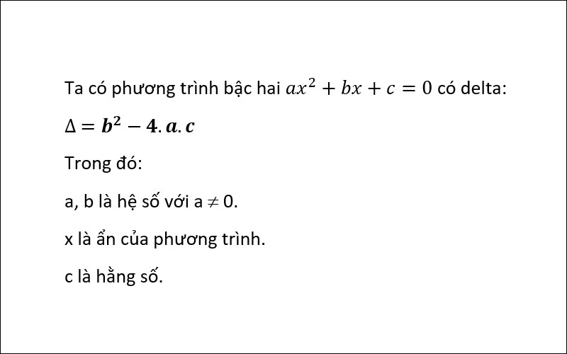 Công thức tính Delta (∆) đối với phương trình bậc hai một ẩn
